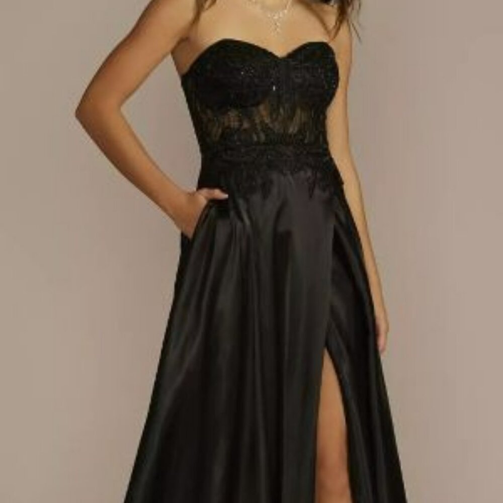 Blondie Nites - Size 16 - Black Satin A-Line Dress - Picture 1 of 6
